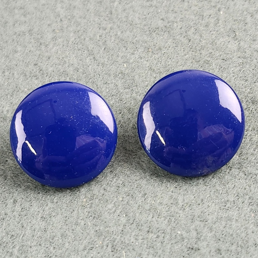 Vintage Cobalt Blue Painted‎ Enamel Post Button Earrings